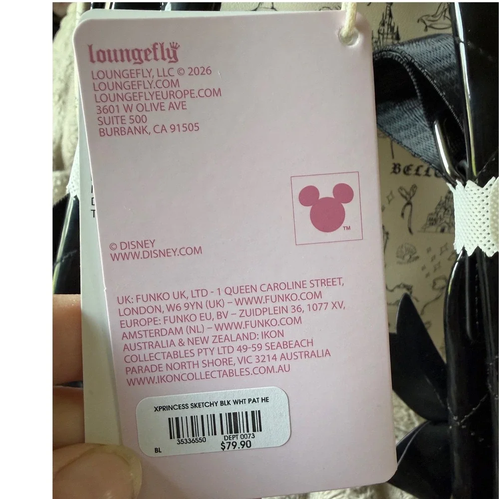 Disney Loungefly Princess Sketchy Mini Backpack Black White Patent Heart NWT